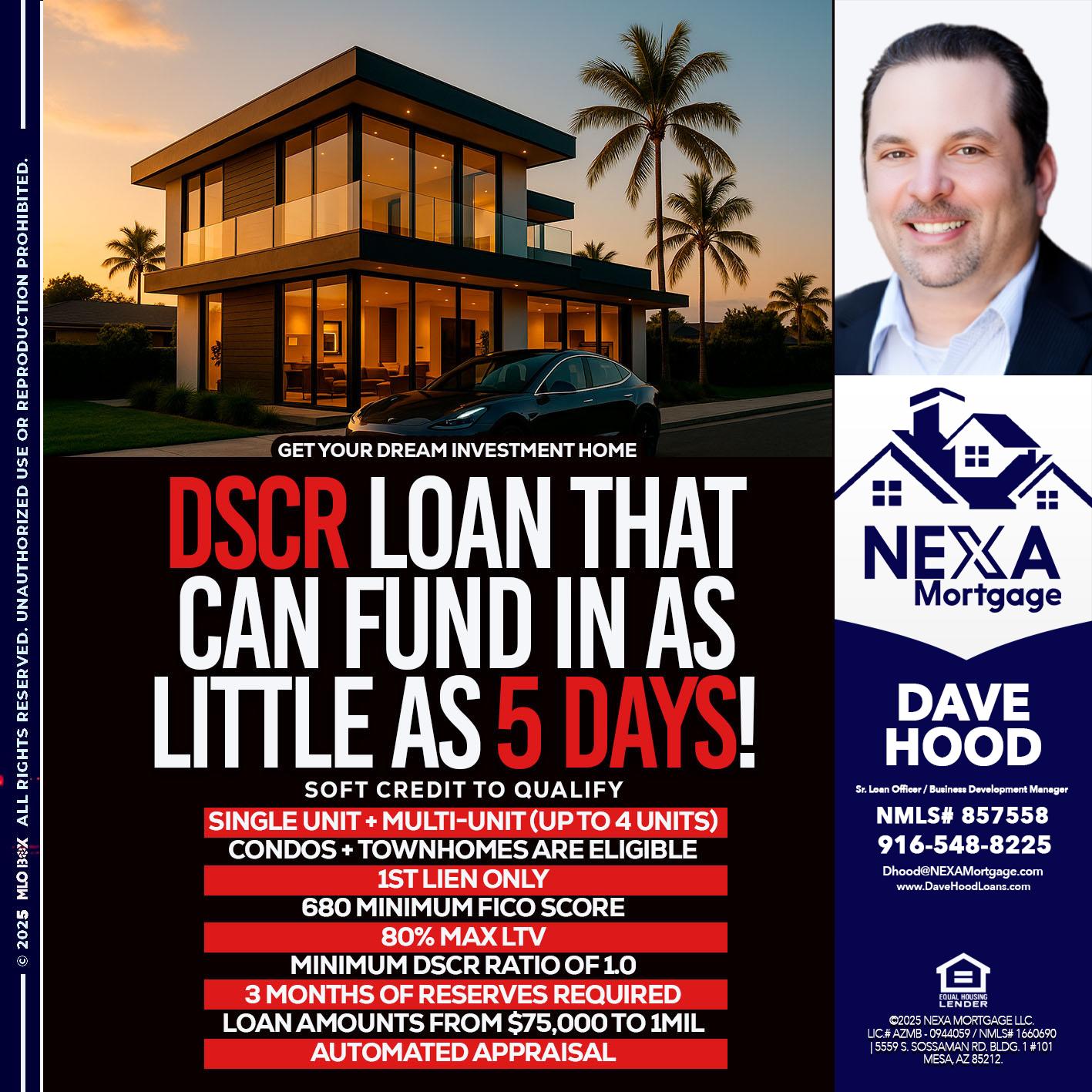 DSCR LOAN - Dave Hood -Sr. Loan Officer / Business Development Manager