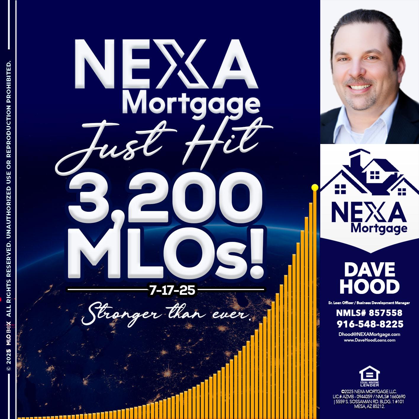 JUST HIT 3,200 MLOs - Dave Hood -Sr. Loan Officer / Business Development Manager