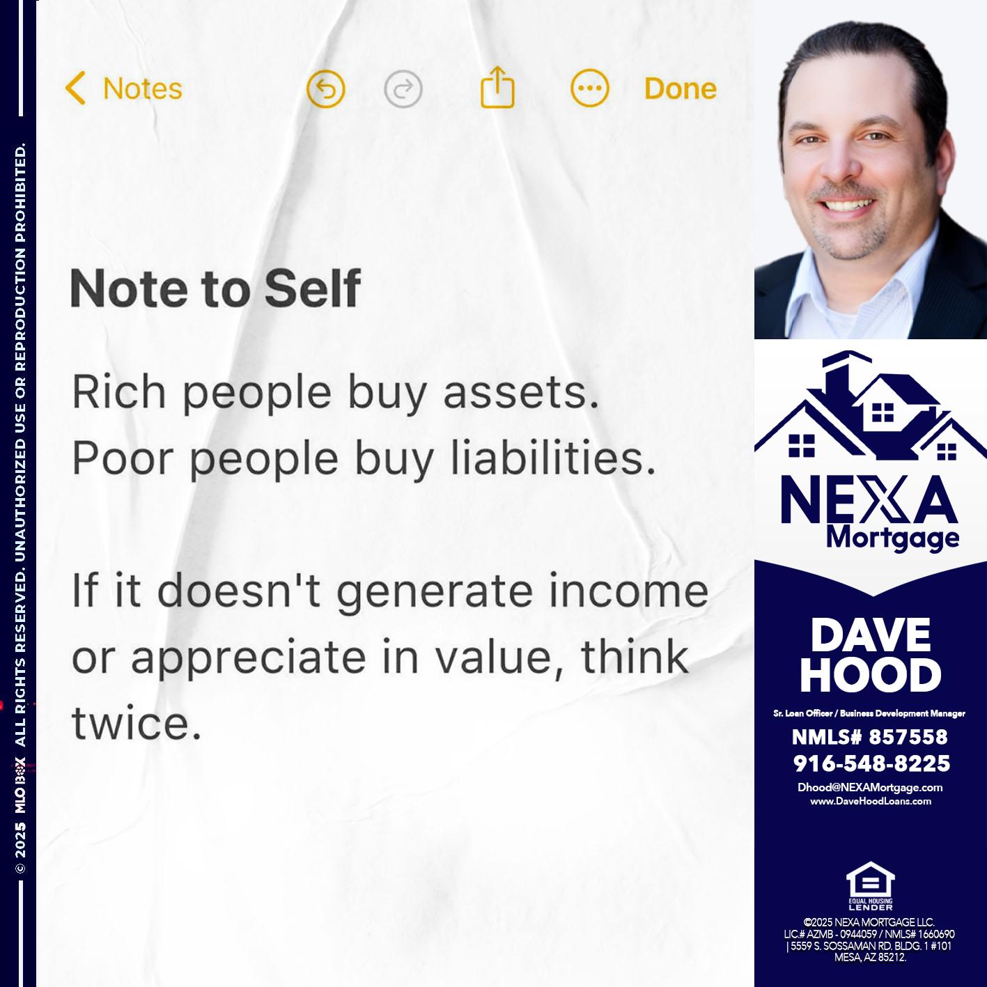 NOTE TO SELF - Dave Hood -Sr. Loan Officer / Business Development Manager