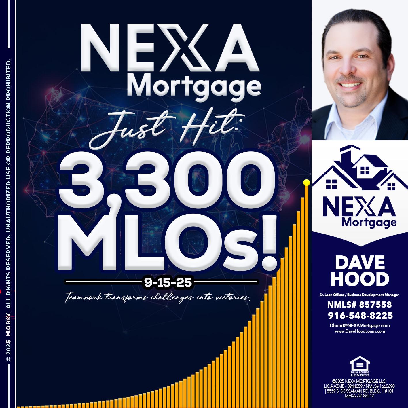 NEXA JUST HIT 3300 MLOS - Dave Hood -Sr. Loan Officer / Business Development Manager